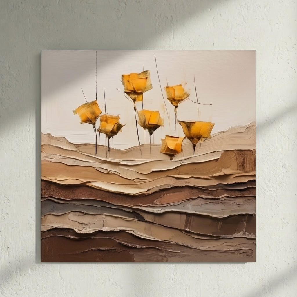 Golden Abstract Flower Painting