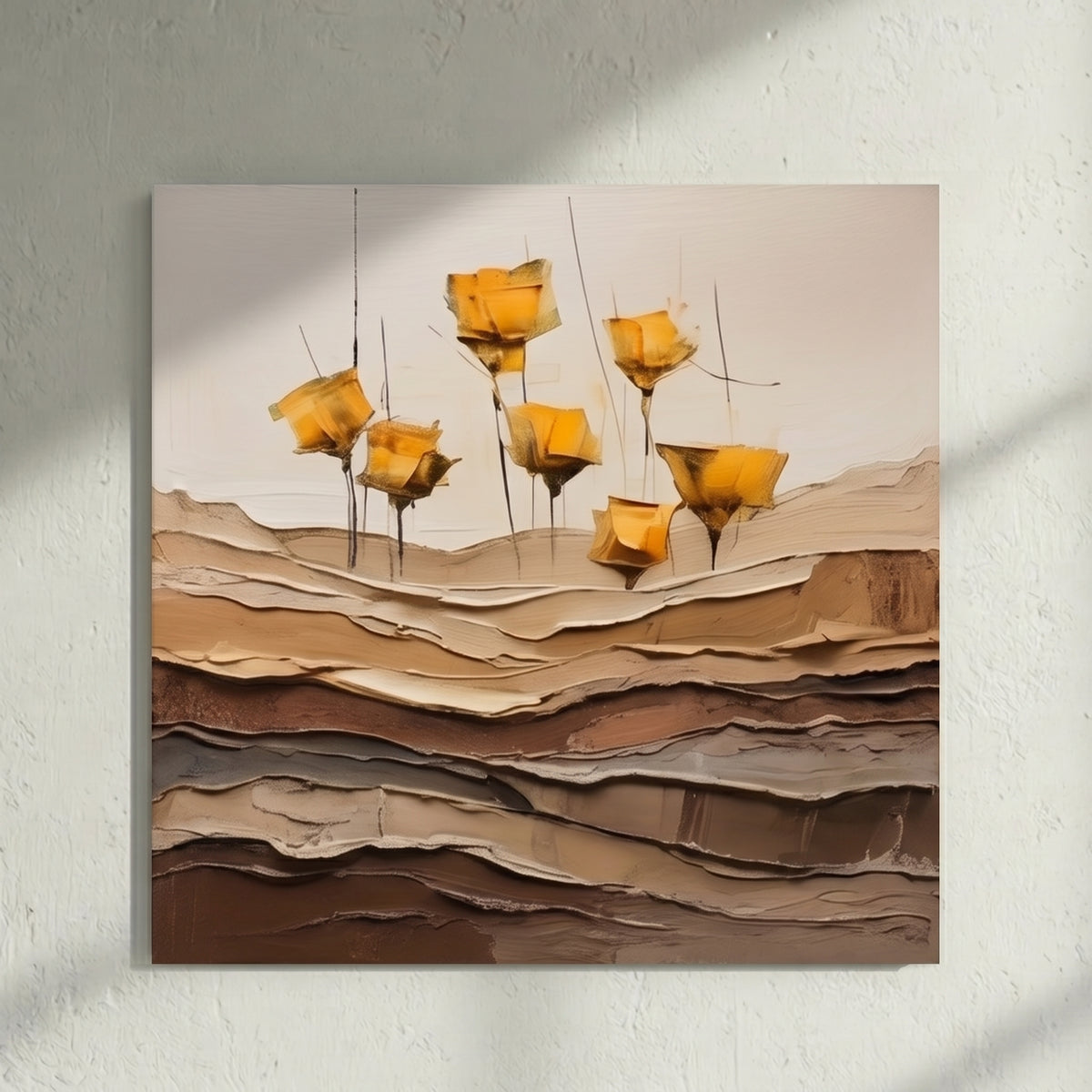 Golden Abstract Flower Painting