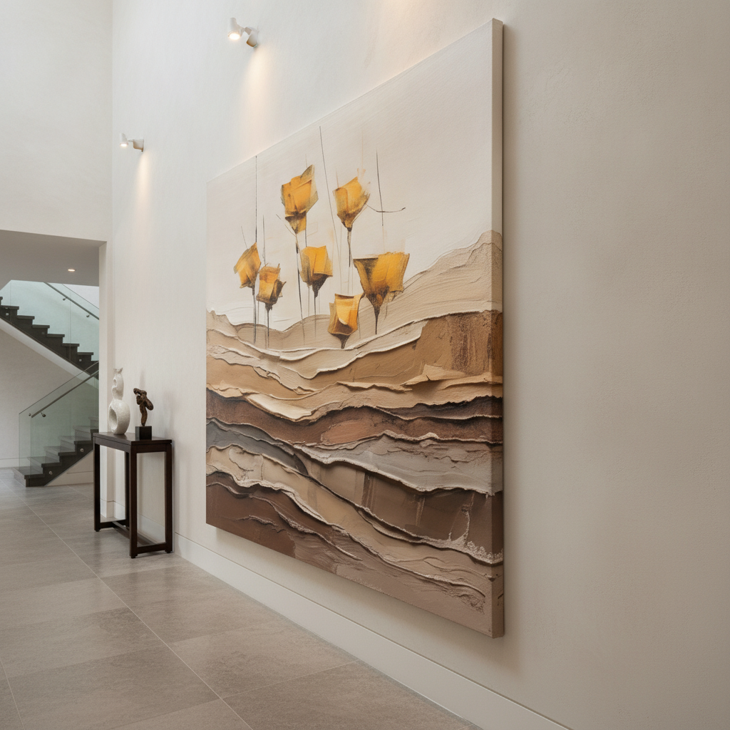 Golden Abstract Flower Painting