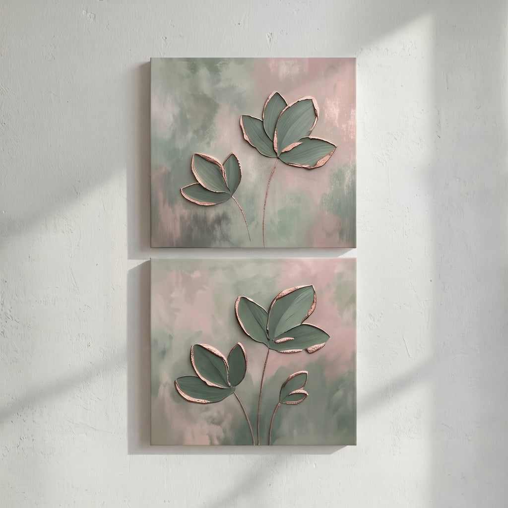 Sage Green Lotus Diptych Painting