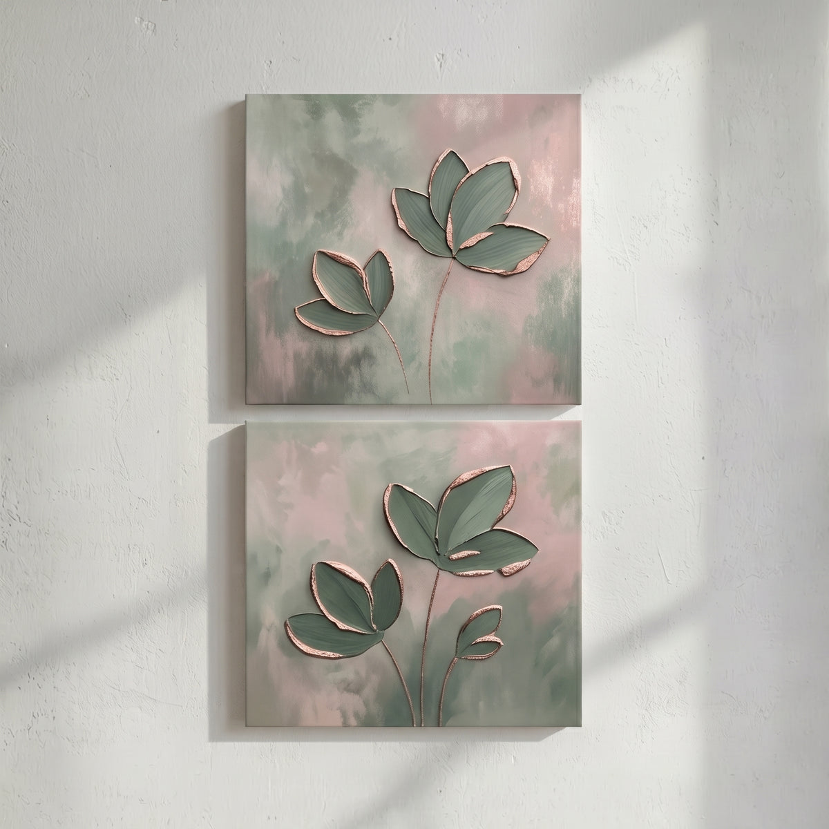 Sage Green Lotus Diptych Painting