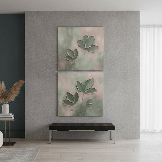 Sage Green Lotus Diptych Painting