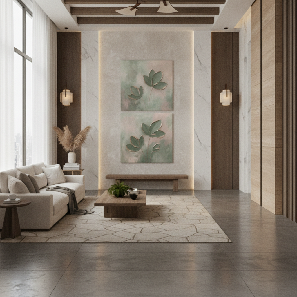 Sage Green Lotus Diptych Painting