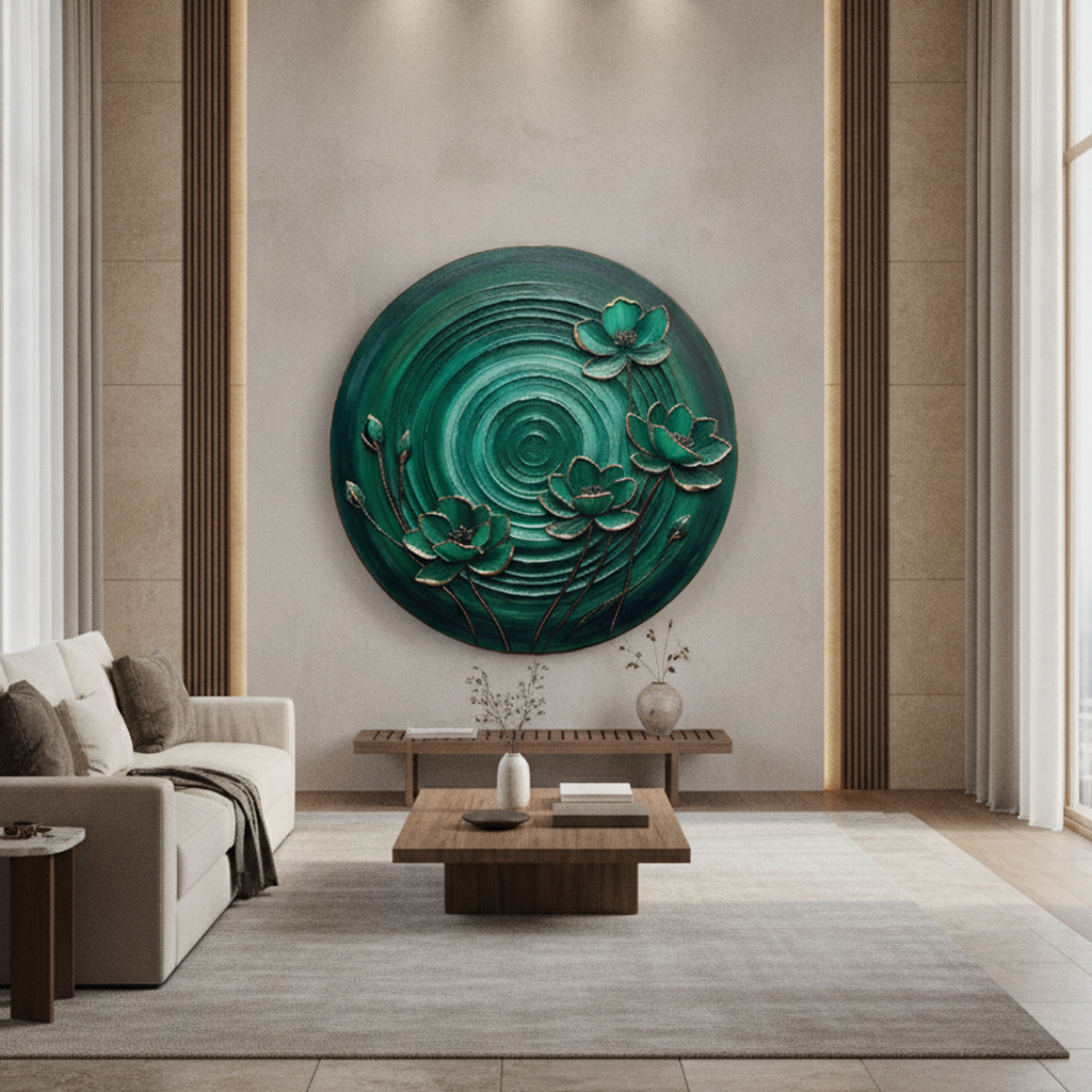 Emerald Round Lotus Painting