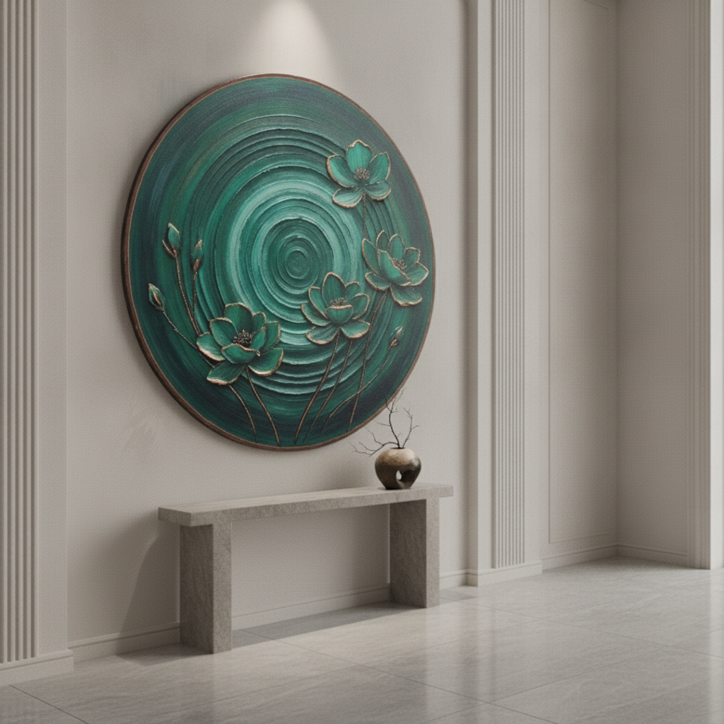 Emerald Round Lotus Painting
