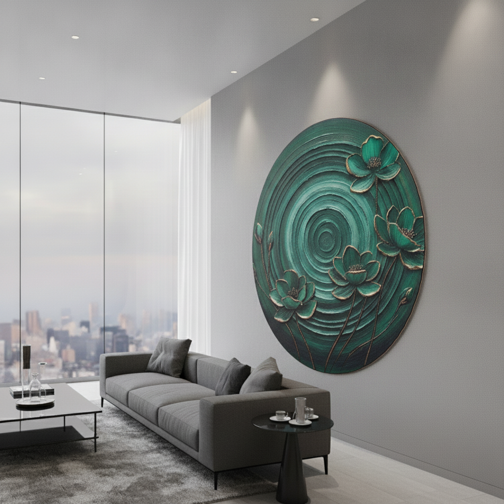 Emerald Round Lotus Painting