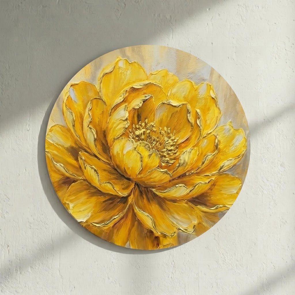 Golden Peony Round Painting