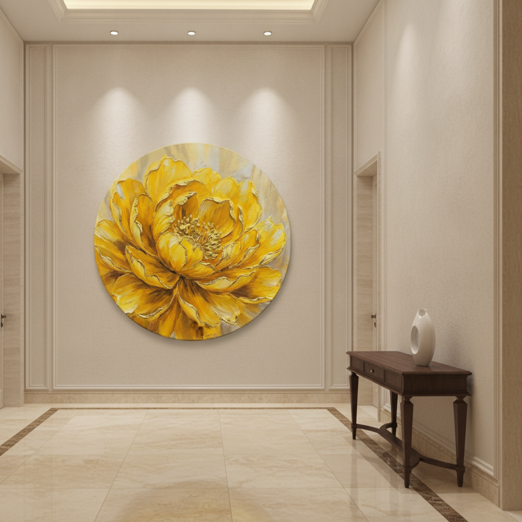 Golden Peony Round Painting