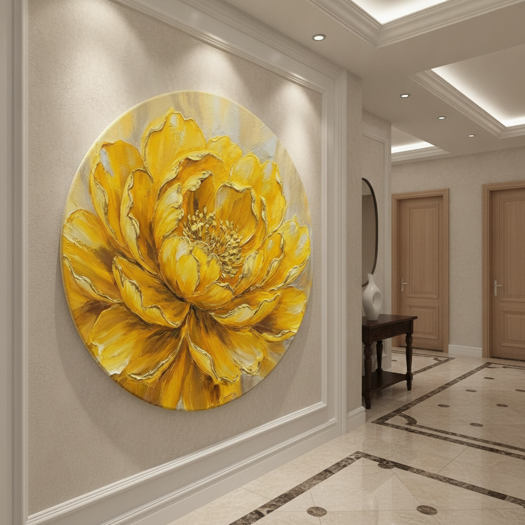 Golden Peony Round Painting