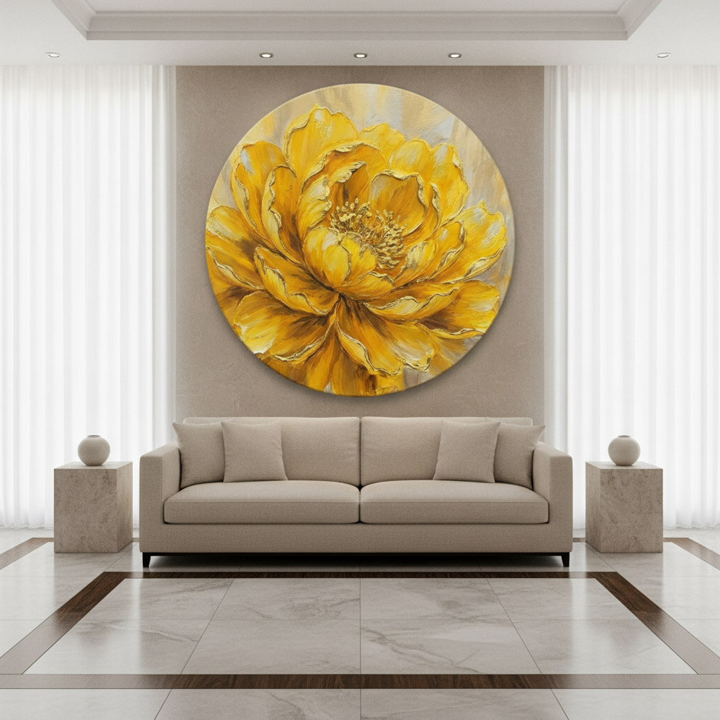 Golden Peony Round Painting