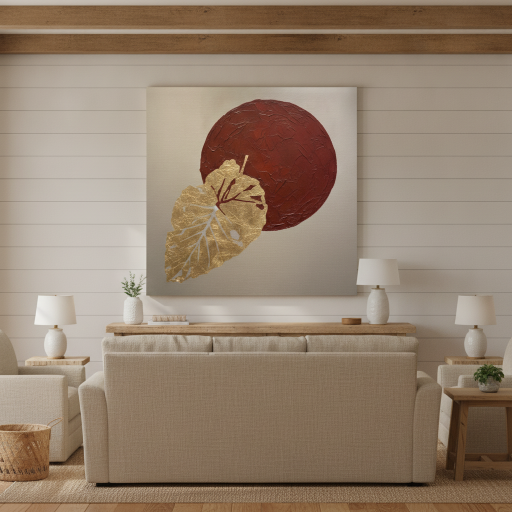 Gold Leaf Red Moon Painting