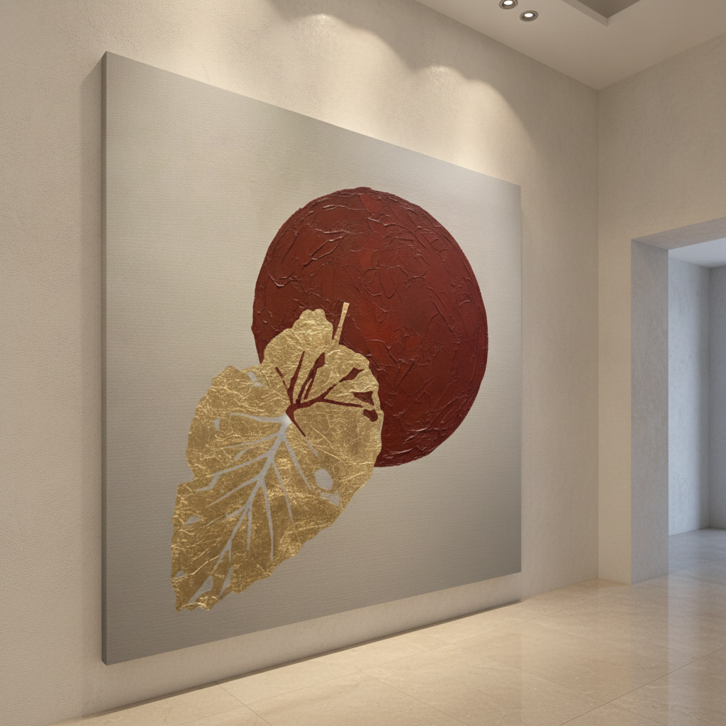 Gold Leaf Red Moon Painting