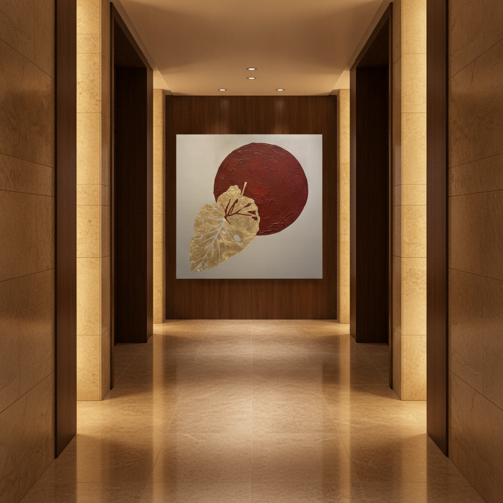 Gold Leaf Red Moon Painting