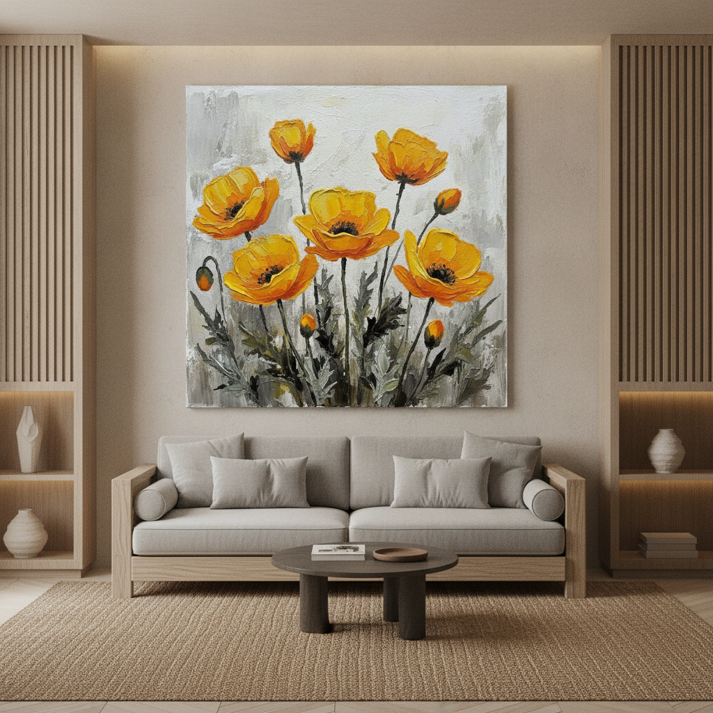 Yellow Poppy Field Painting