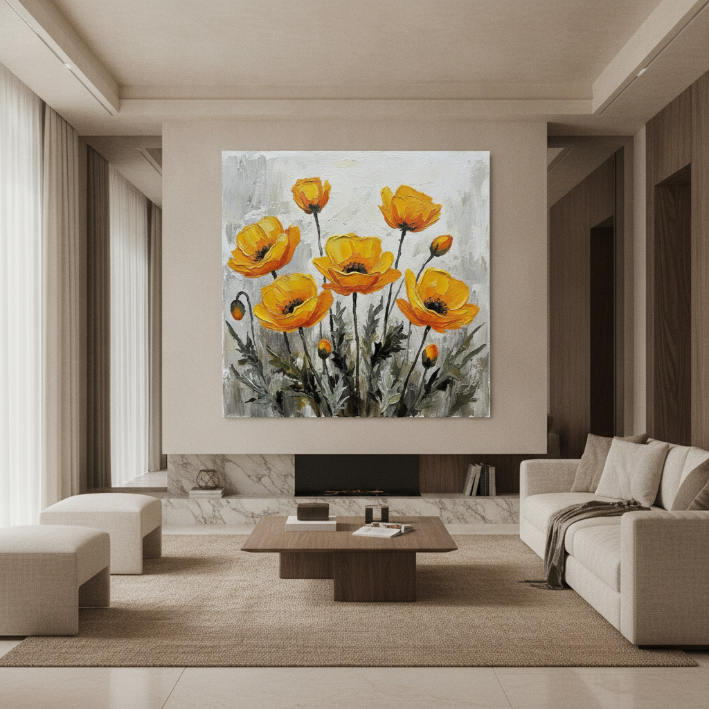 Yellow Poppy Field Painting