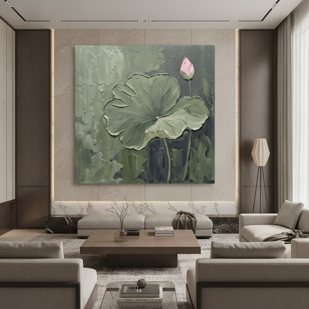 Sage Green Lotus Leaf Painting