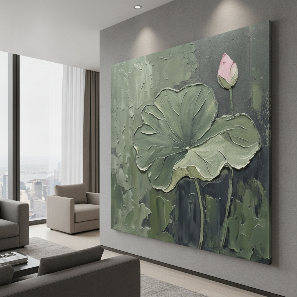 Sage Green Lotus Leaf Painting