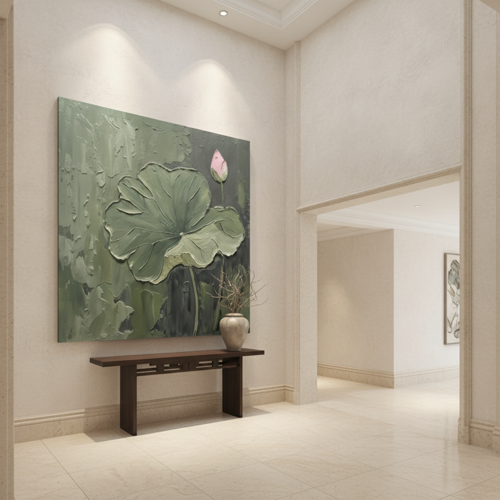 Sage Green Lotus Leaf Painting