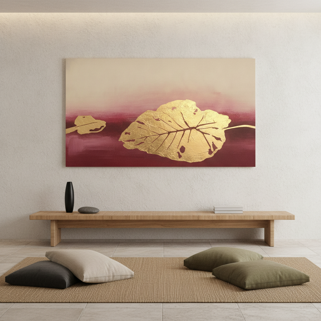 Gold Lotus Burgundy Painting