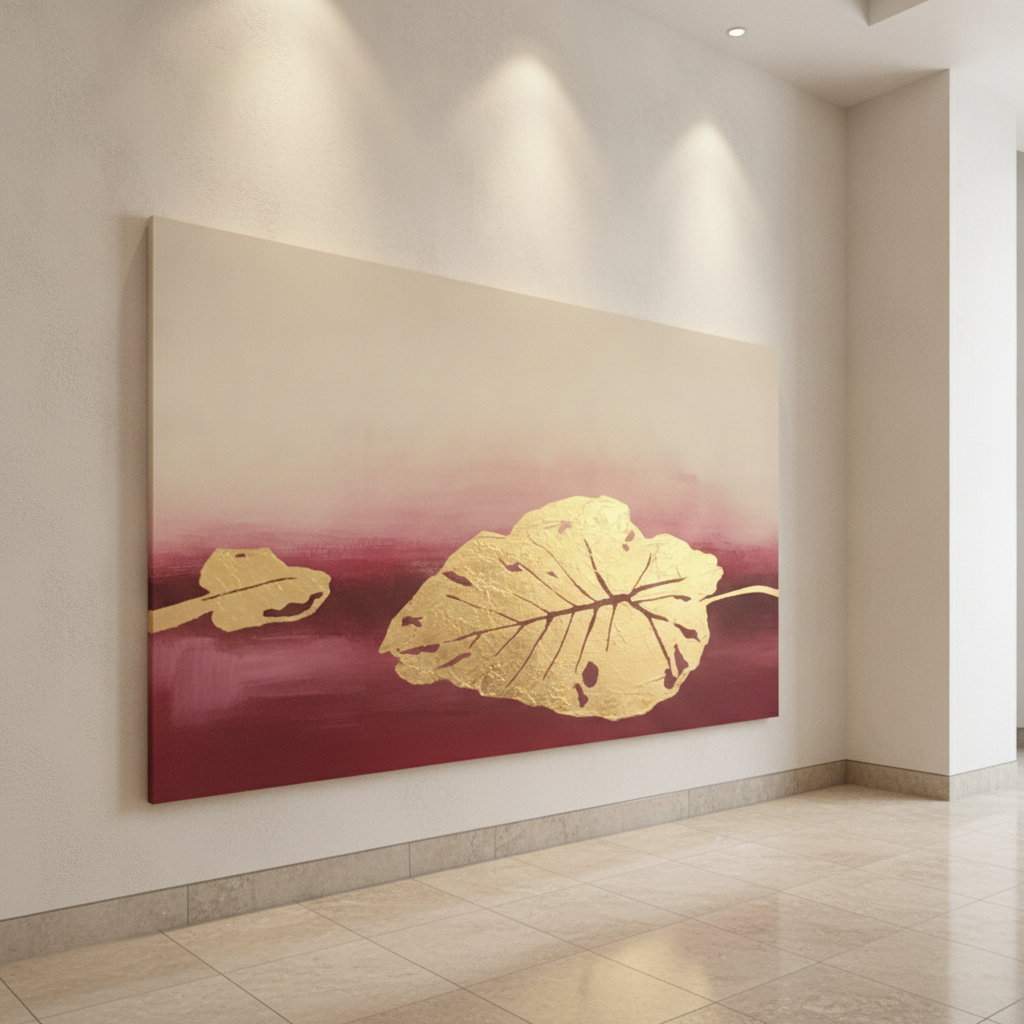 Gold Lotus Burgundy Painting