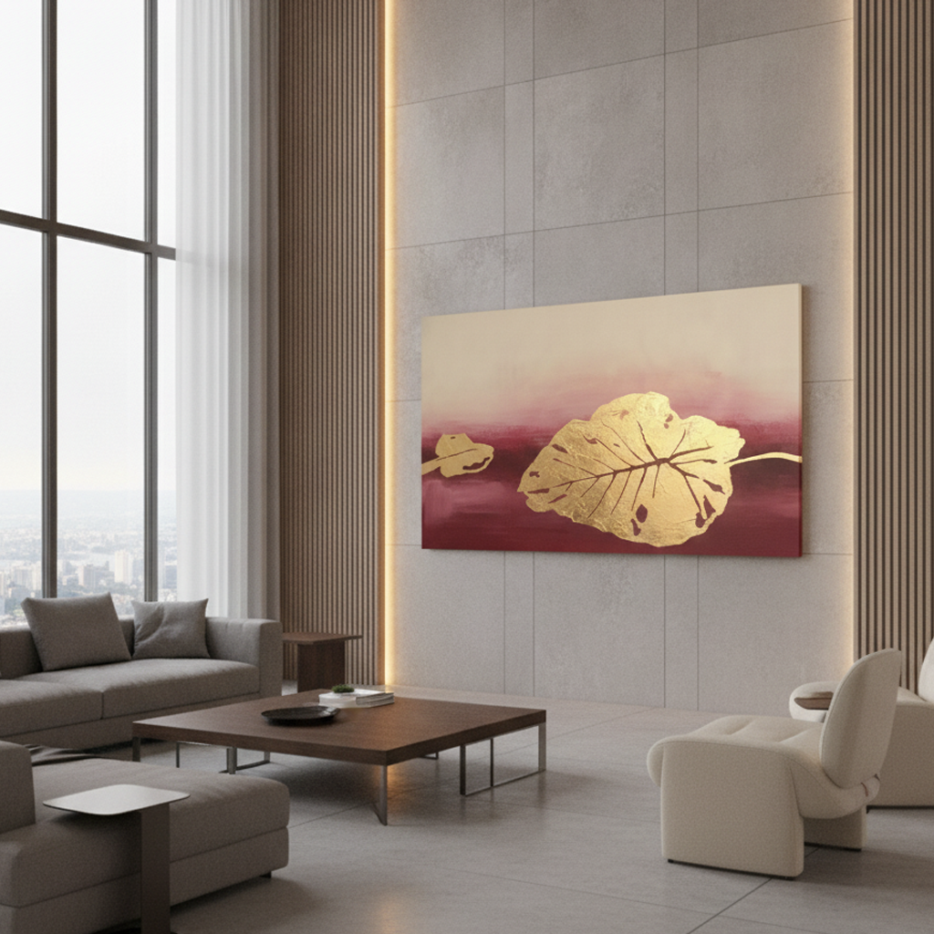 Gold Lotus Burgundy Painting