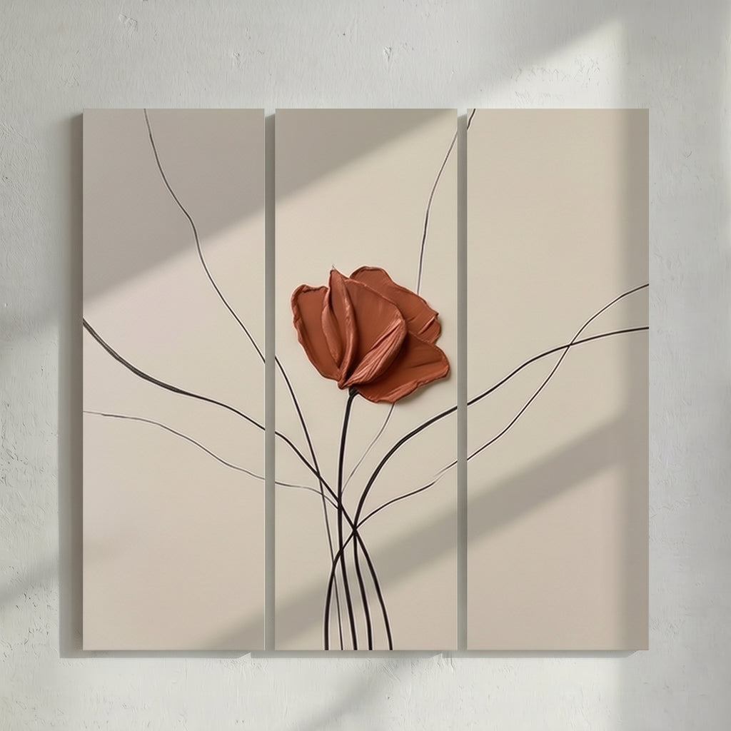 Terracotta Rose Triptych Painting