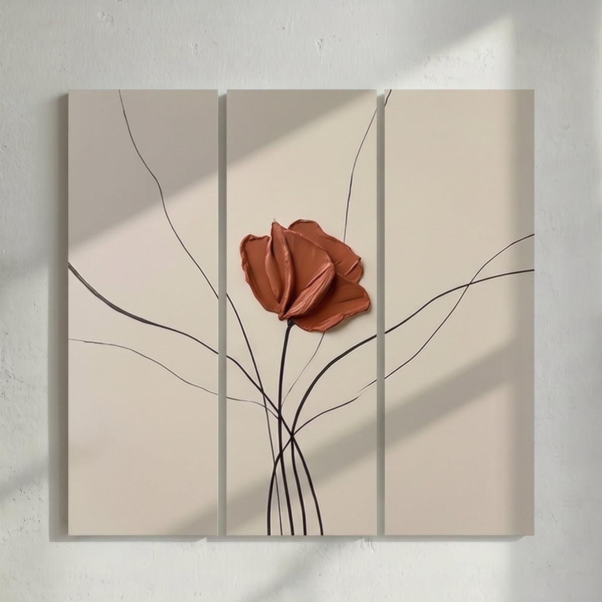 Terracotta Rose Triptych Painting