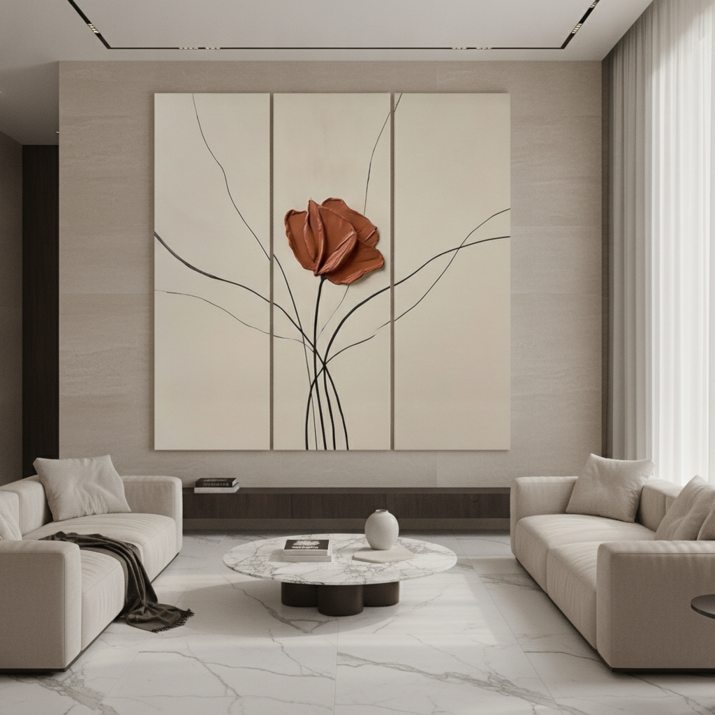 Terracotta Rose Triptych Painting