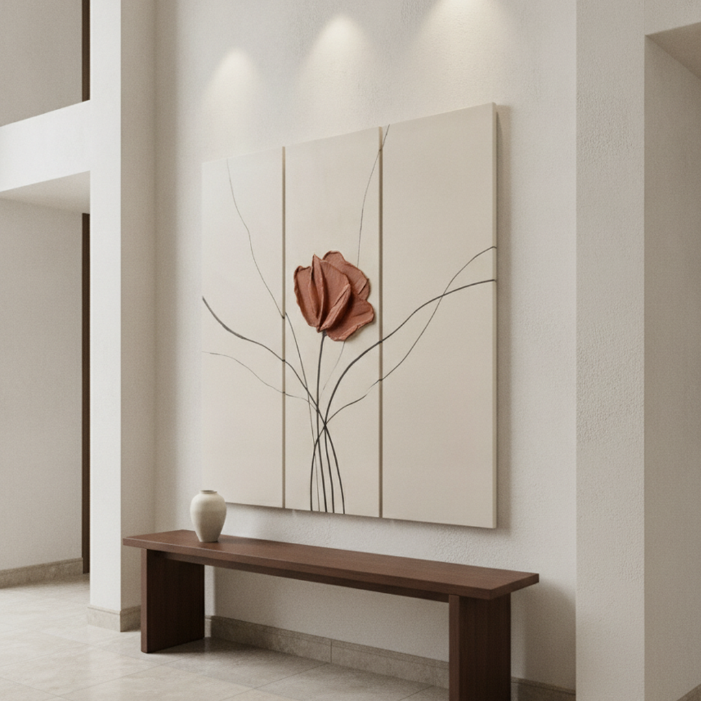 Terracotta Rose Triptych Painting