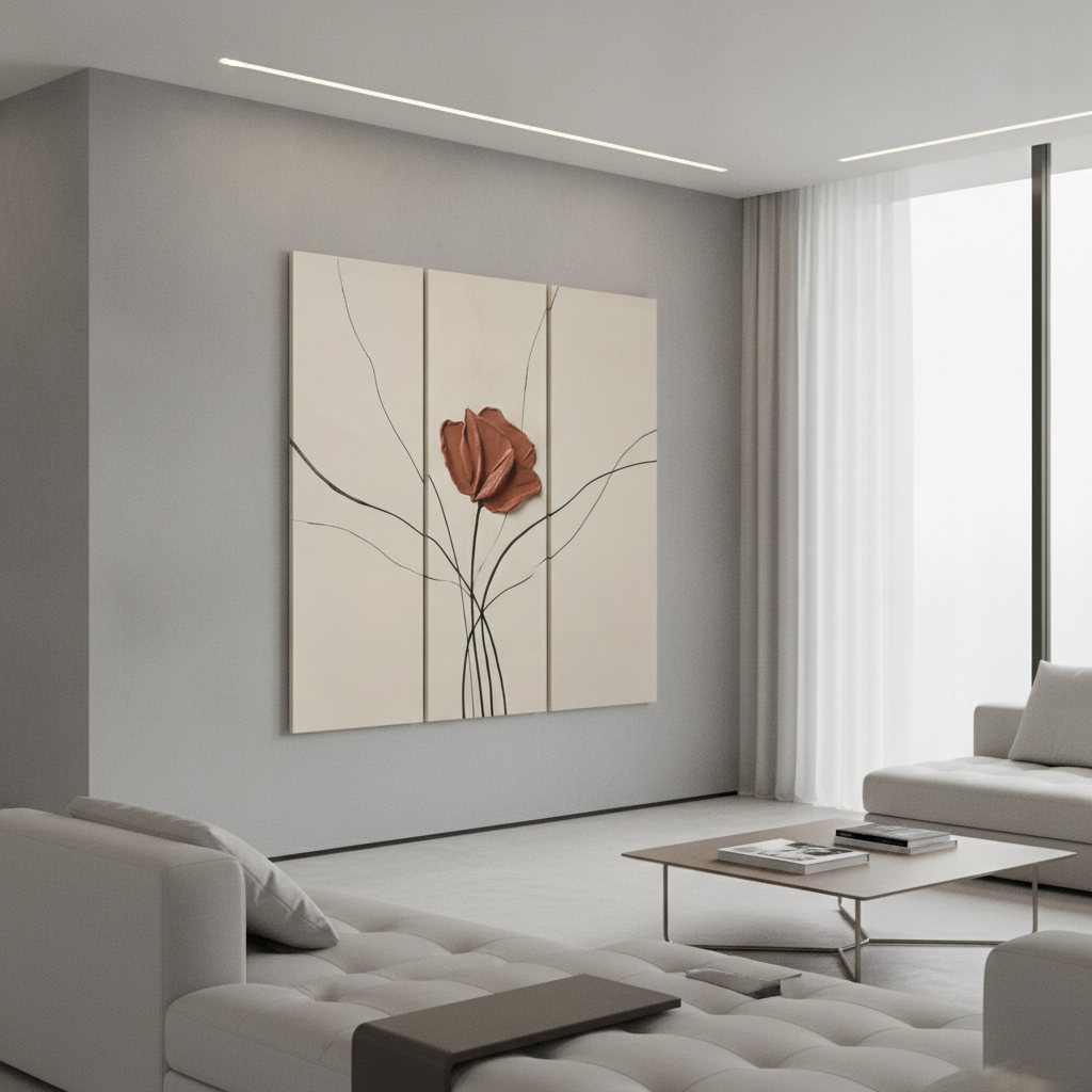 Terracotta Rose Triptych Painting