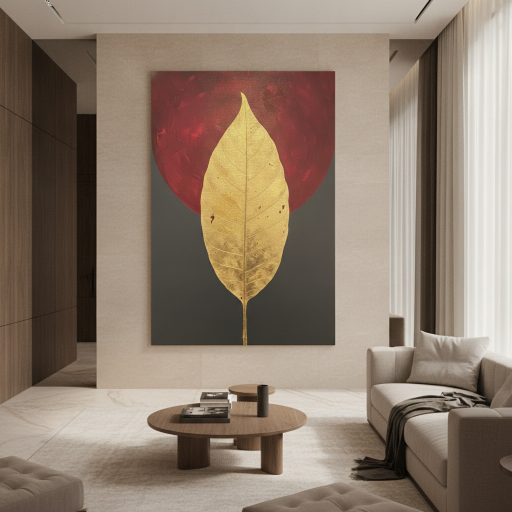 Gold Leaf Crimson Moon Painting