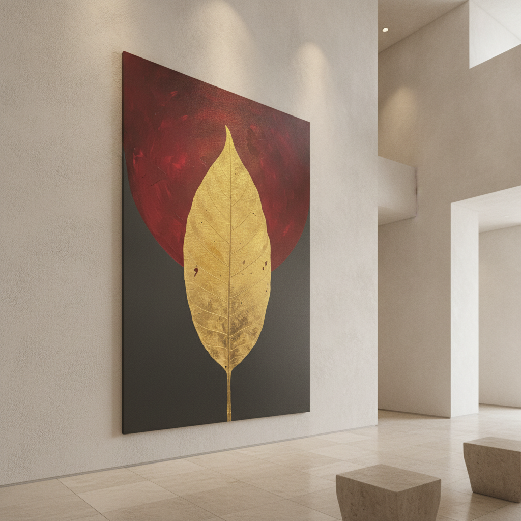 Gold Leaf Crimson Moon Painting