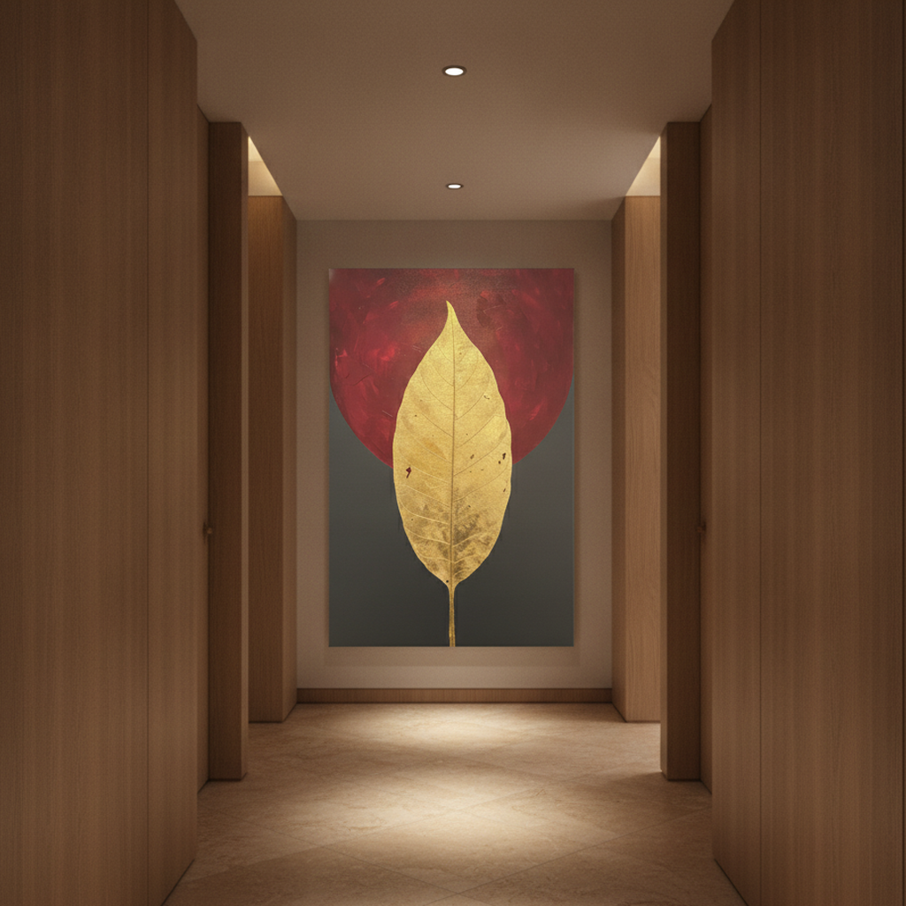 Gold Leaf Crimson Moon Painting