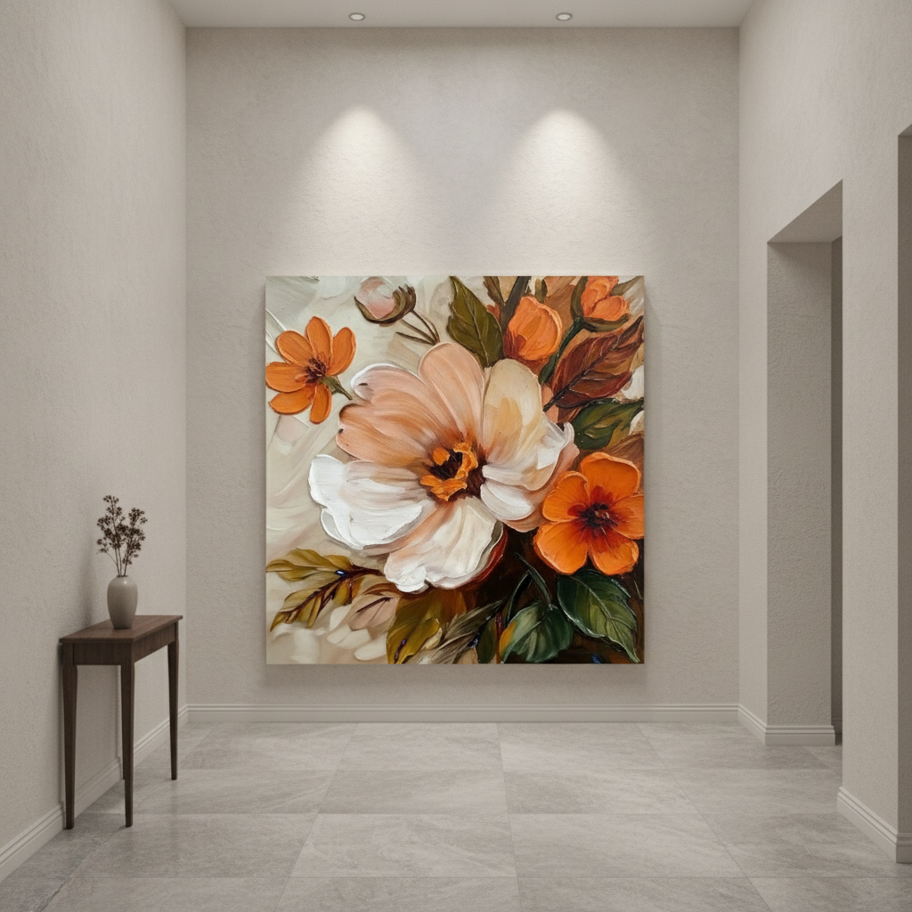 Orange Peony Bouquet Painting
