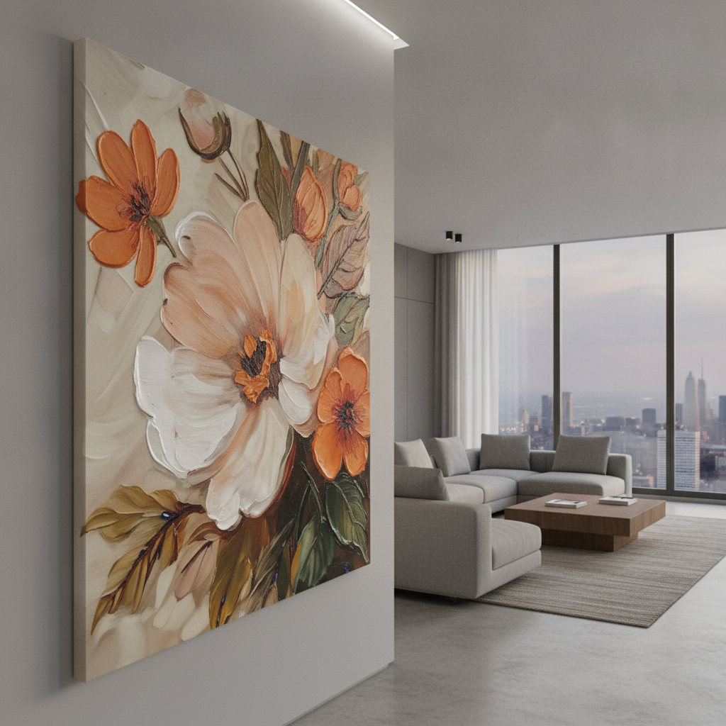 Orange Peony Bouquet Painting