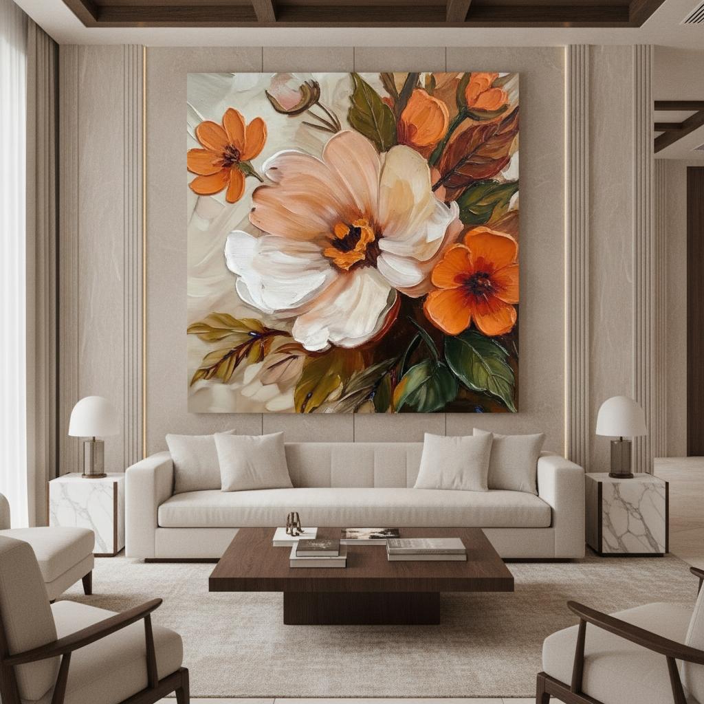 Orange Peony Bouquet Painting