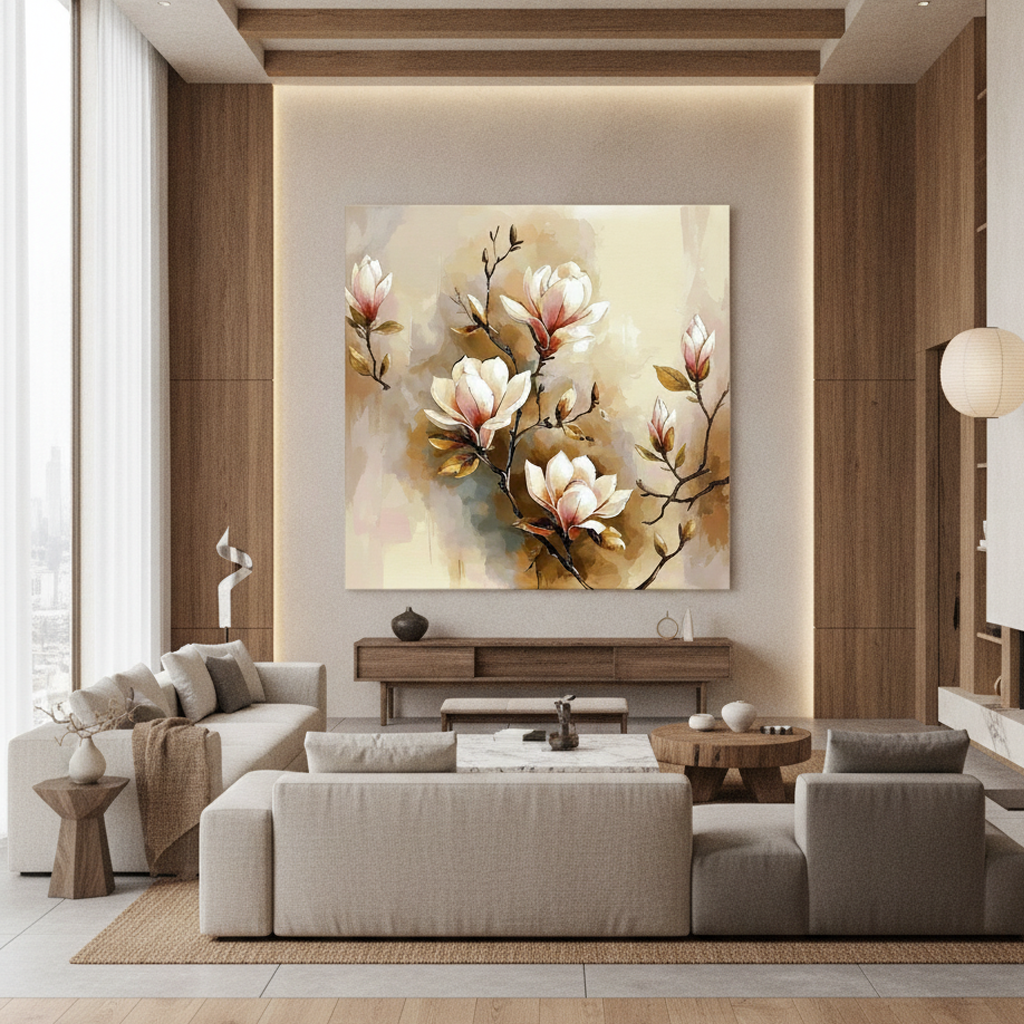 White Magnolia Branch Painting