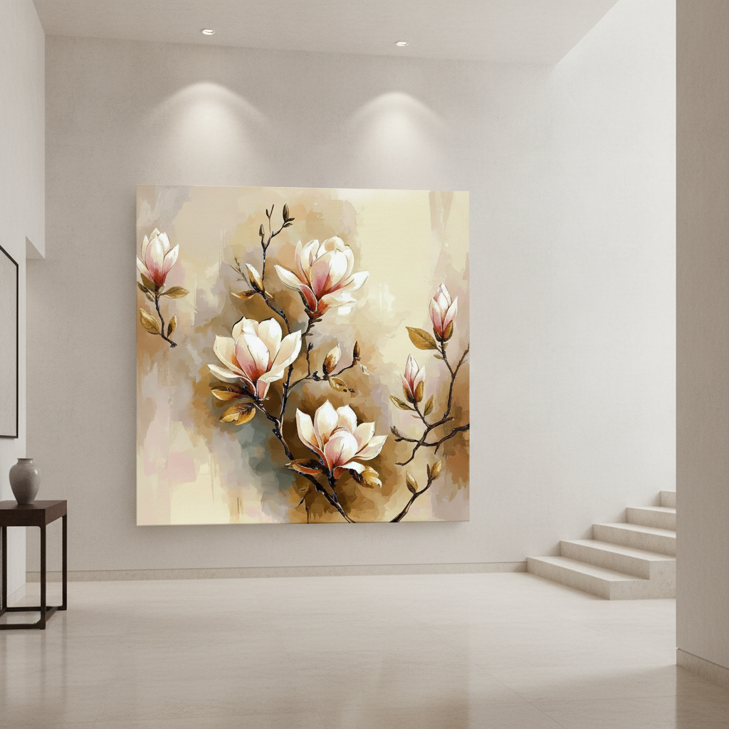 White Magnolia Branch Painting