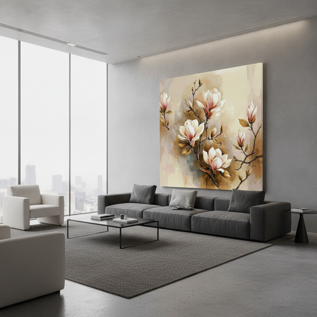 White Magnolia Branch Painting