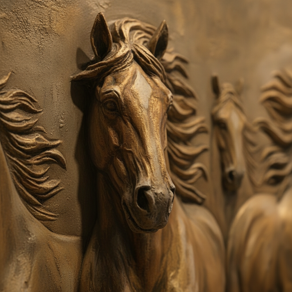 Seven Running Horses Bronze 3D Relief Art