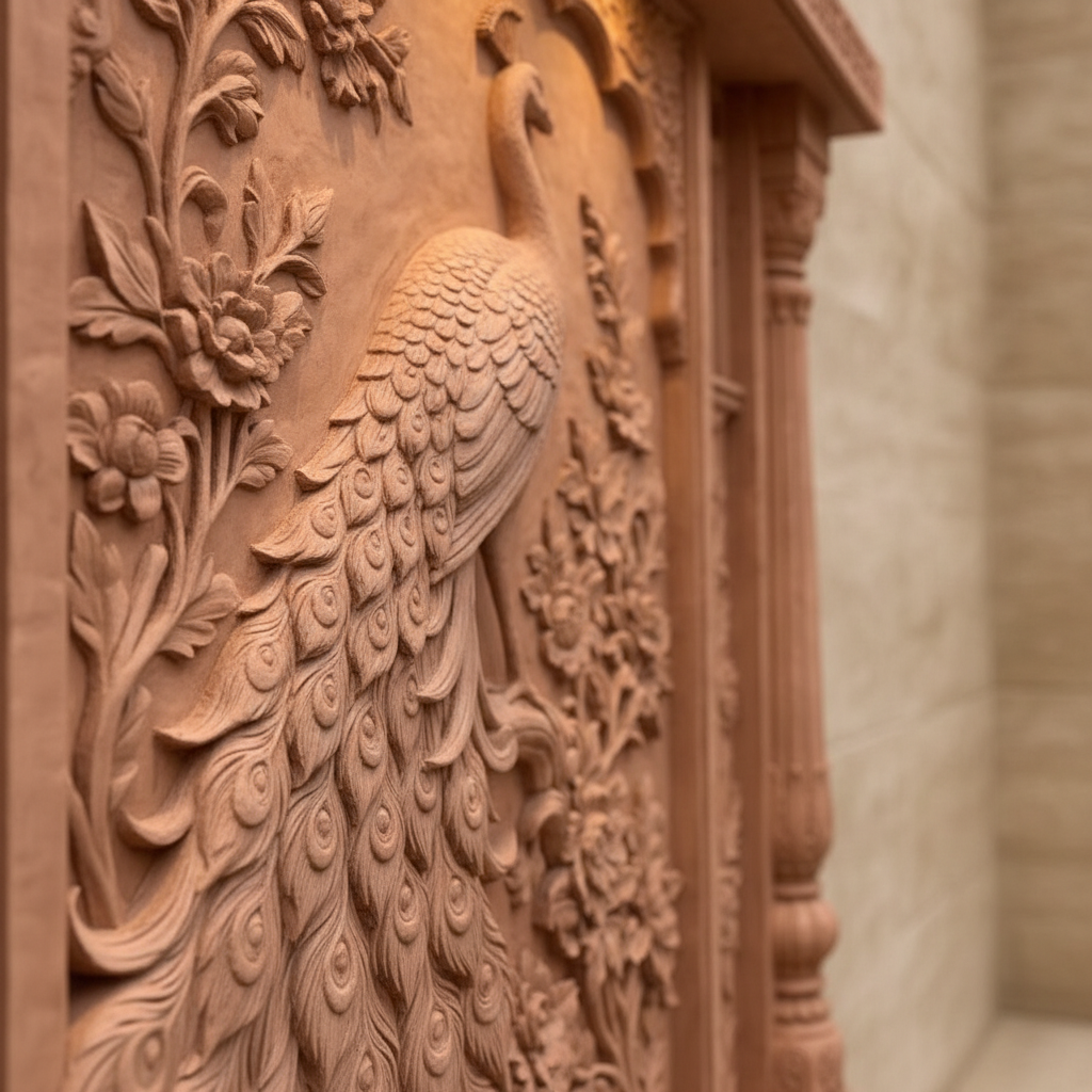 Rajasthani Peacock Sandstone 3D Relief Art