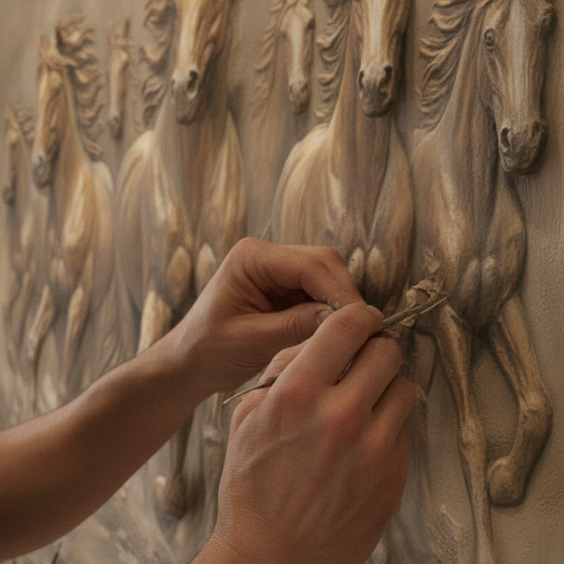 Seven Running Horses Bronze 3D Relief Art