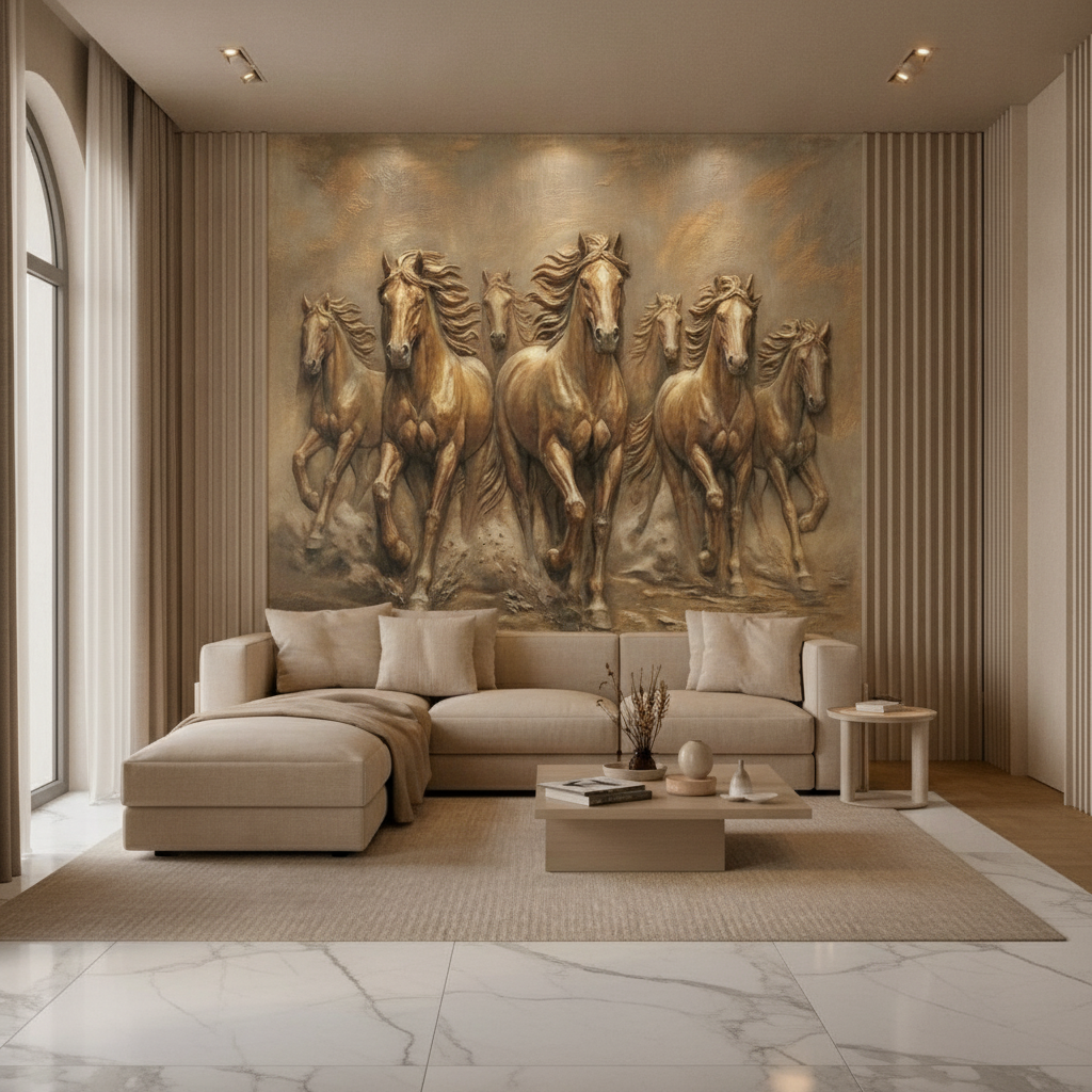 Seven Running Horses Bronze 3D Relief Art
