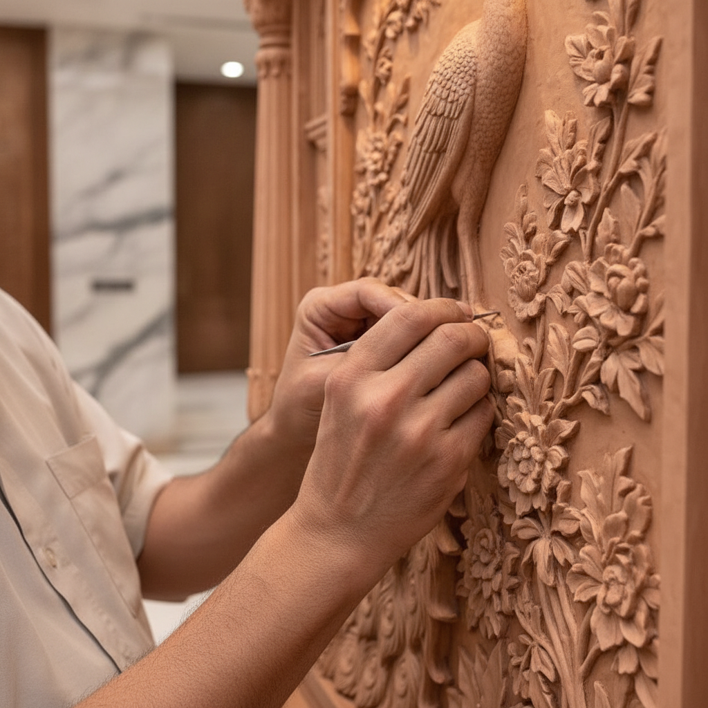 Rajasthani Peacock Sandstone 3D Relief Art