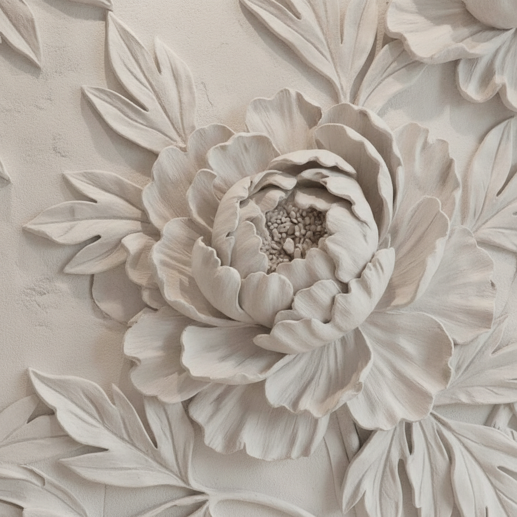White Peony Floral 3D Relief Art