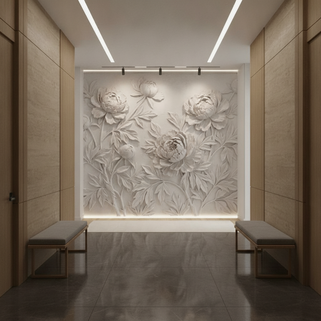 White Peony Floral 3D Relief Art