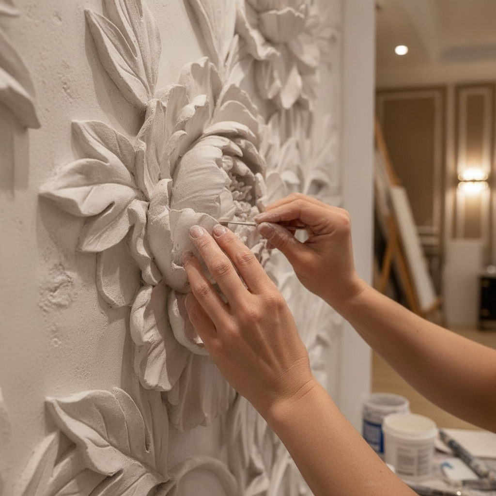 White Peony Floral 3D Relief Art