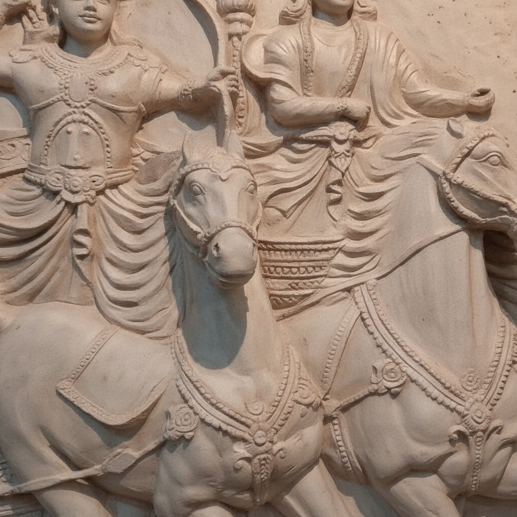 Krishna Arjuna Chariot 3D Relief Art