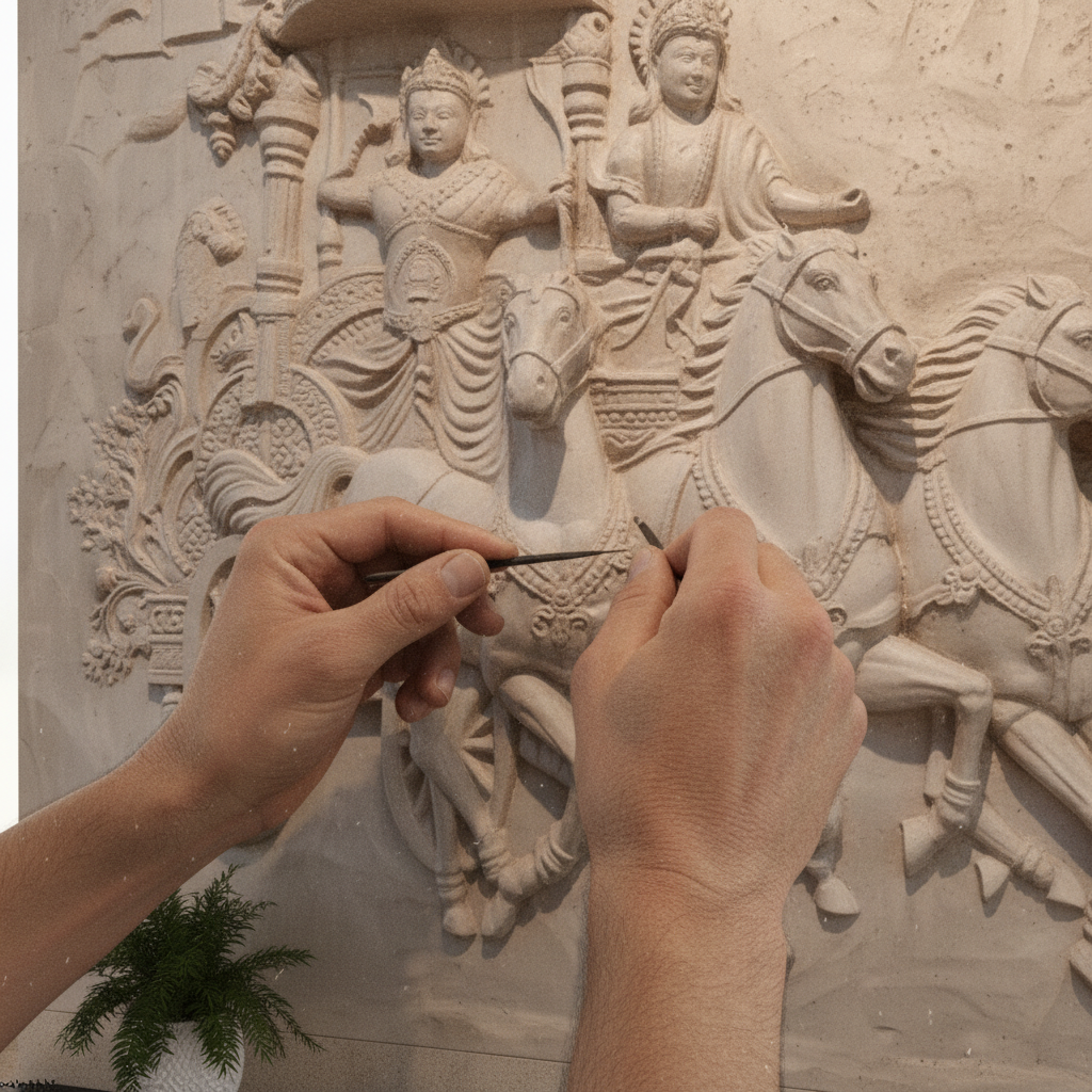 Krishna Arjuna Chariot 3D Relief Art