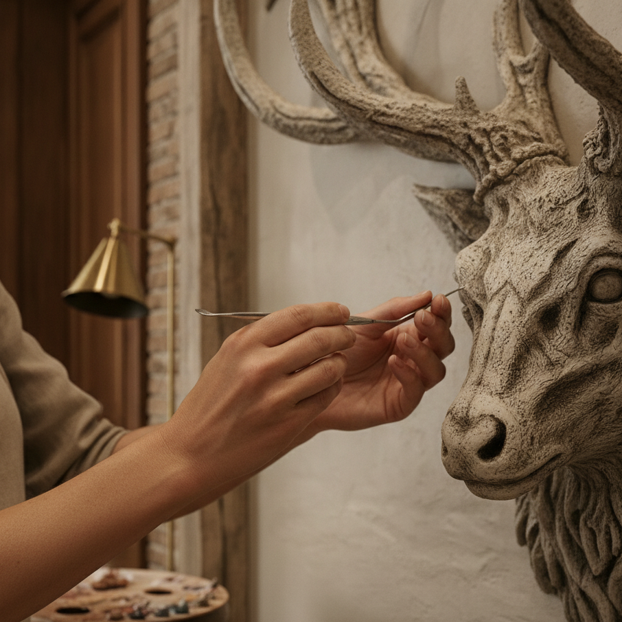 Rustic Deer Head Antler 3D Relief Art